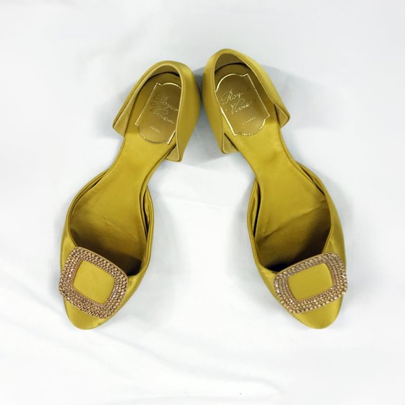 Roger Vivier style D'Orsay ballet flats Yellow Gold Crystal Strasse Buckle - Picture 5 of 8
